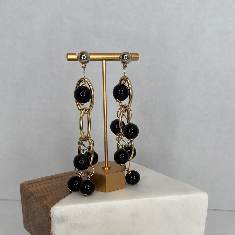 Vintage Estate Gold and Black Dangle Earrings lot E42